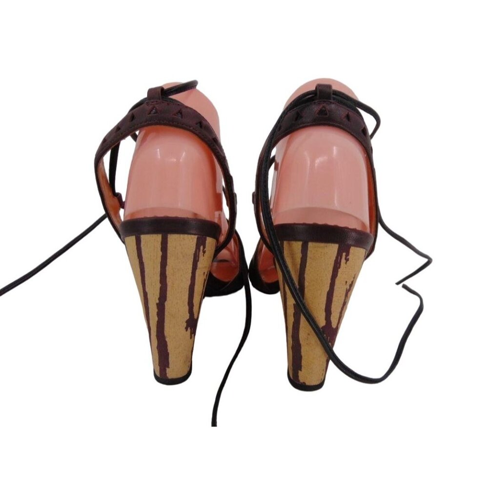 Anthropologie Faryl Robin Caley Lace Up Ankle Tie Heels 9.5 Chunky Heel Laser - Picture 6 of 13